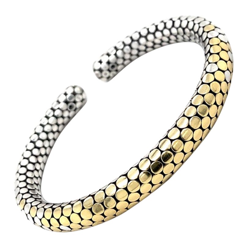 John Hardy Sterling Sliver & 18 Karat Gold Dot Cuff Bracelet For Sale