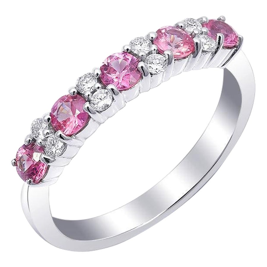 0.72 Carats Pink Sapphires Diamonds set in 14K White Gold Stackable Ring For Sale