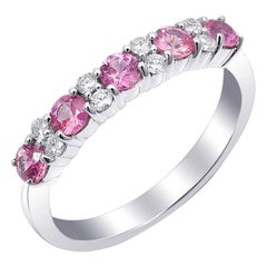 0.72 Carats Pink Sapphires Diamonds set in 14K White Gold Stackable Ring