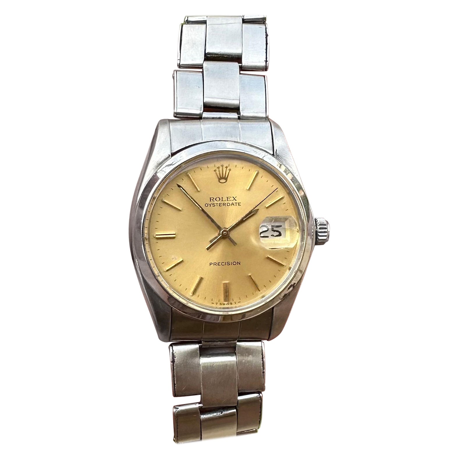 Rolex Oysterdate Precision 6694 Champagne Dial Stainless Steel Watch For Sale