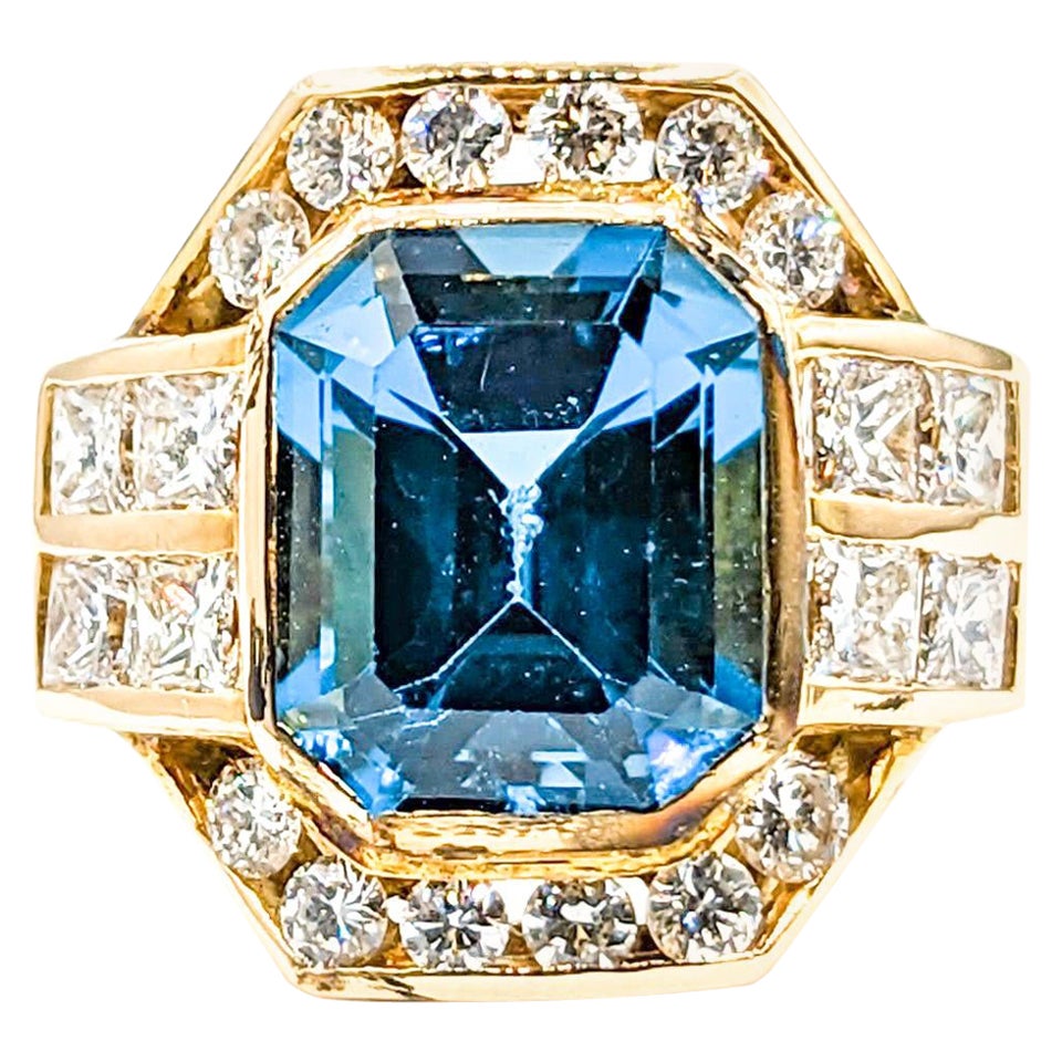 London Blue Topaz & Diamond Ring in 21k Gold For Sale