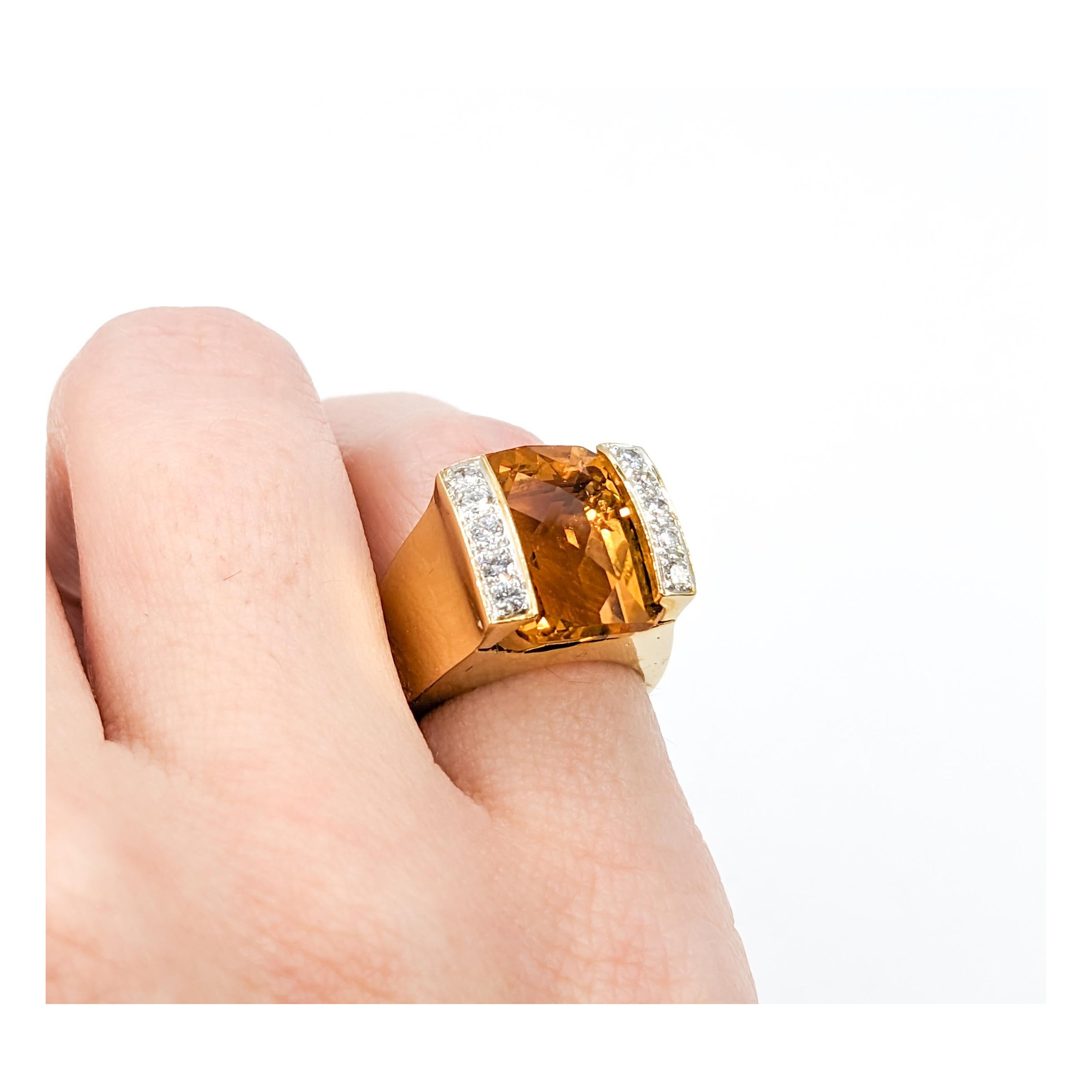 Halo Engagement Ring Diamonds and Citrine Quartz, 18K For Sale at