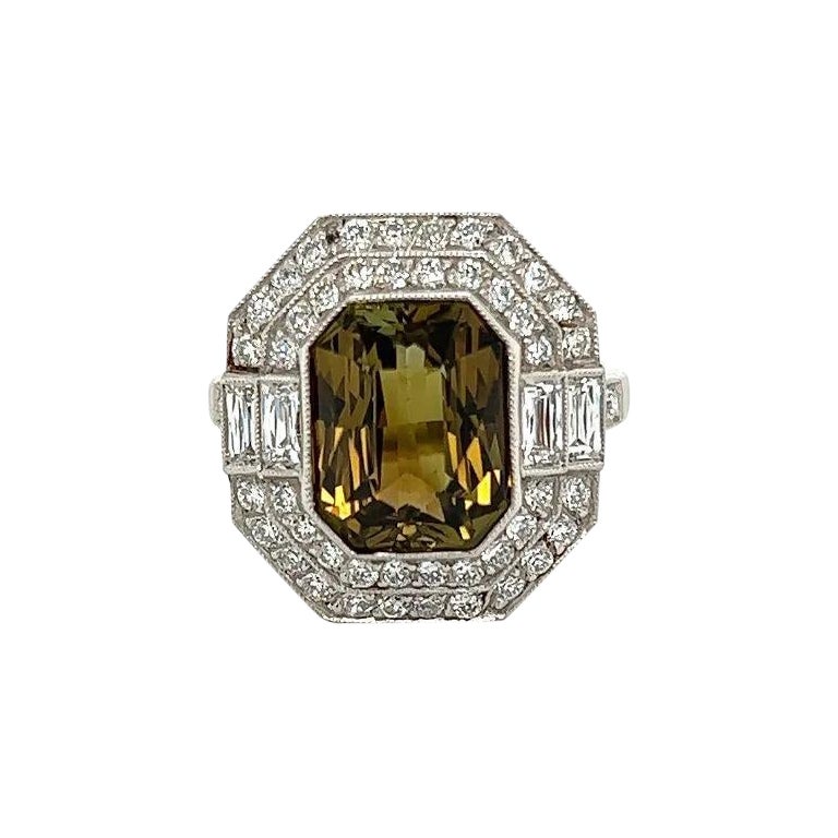 Vintage 5.68 Carat GIA Emerald Cut Alexandrite Diamond Platinum Cocktail Ring