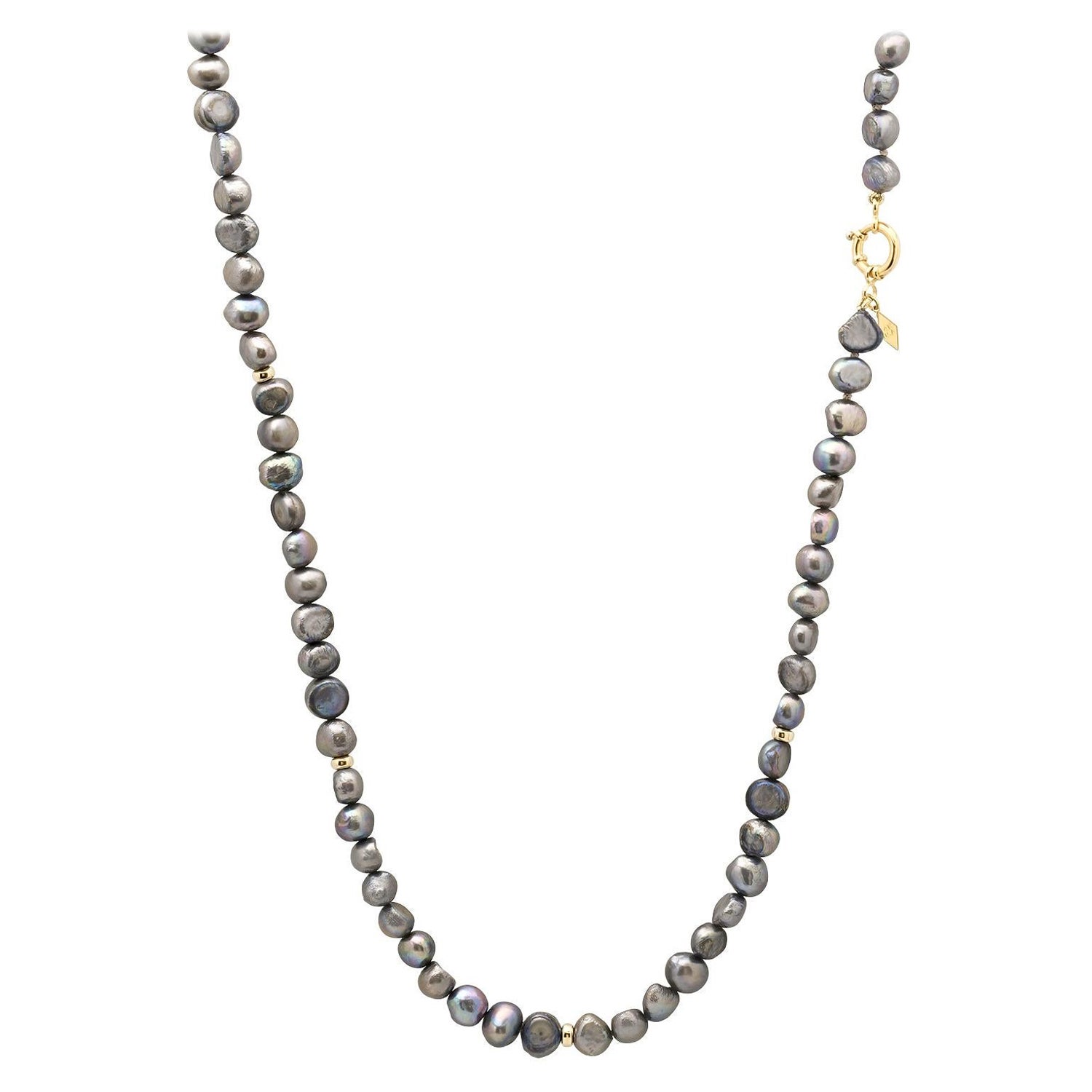 The Long Sailor Lock Beaded Gemstone Necklace: Blue/Grey Keshi Pearls For Sale