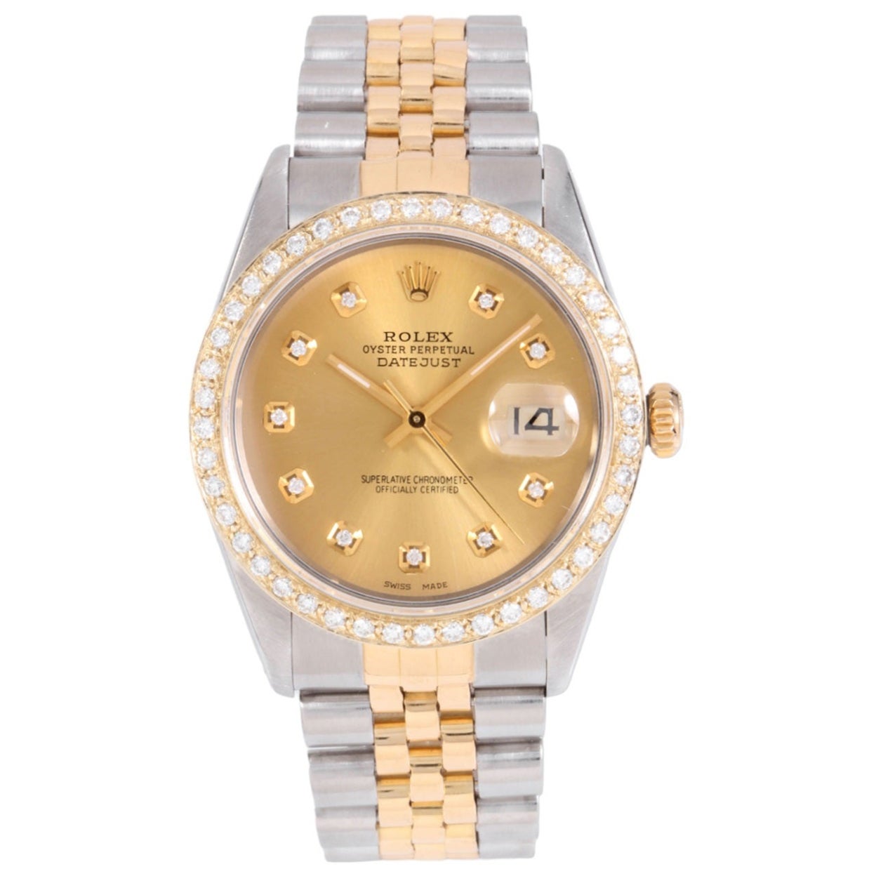 Rolex 36mm Datejust 16013 champagne Diamond two tone jubilee For Sale