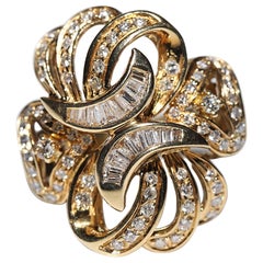 Anello decorato con diamanti naturali in oro 18 carati, vintage CIRCA gli anni '80