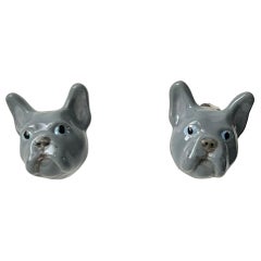 Clous d'oreilles chien français bulldog émaillé gris bleu yeux en argent sterling 925 