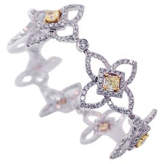 Bracelet fantaisie en or blanc 18 carats avec diamants jaunes taille radiant et ronds par Luca