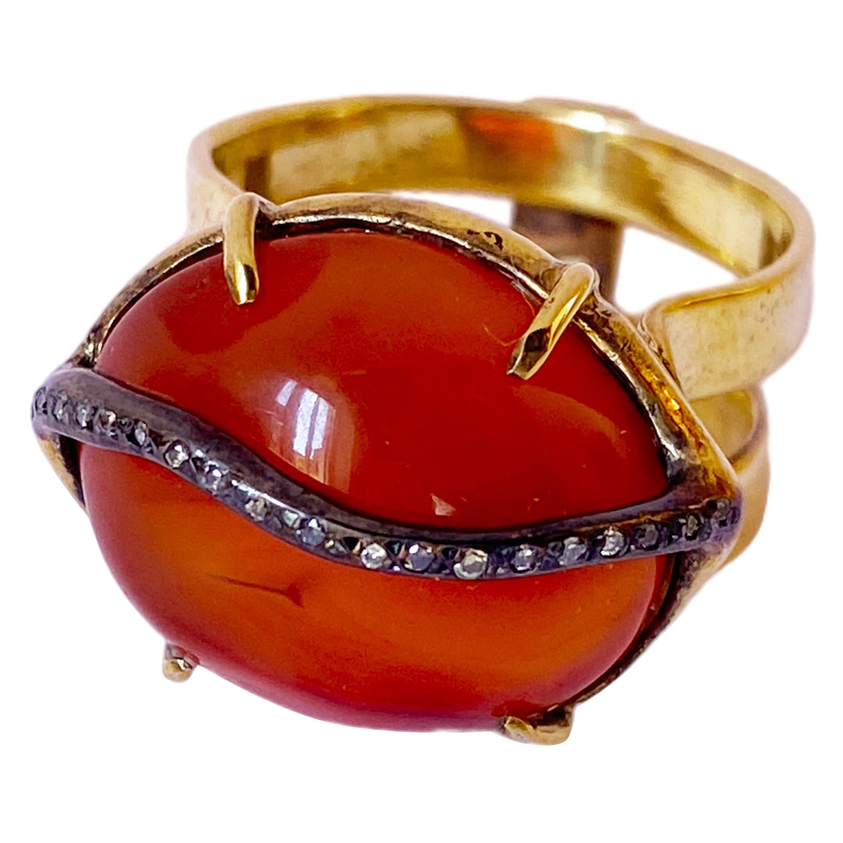  Rossella Ugolini Bold Carnelian 18K Yellow Gold Bohemian Cocktail Ring  For Sale