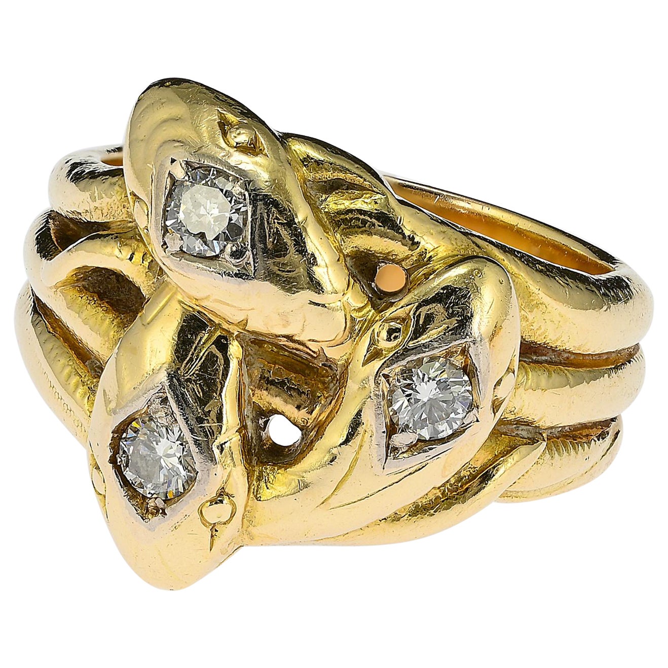 Late Victorian Diamond Snake Ring 14 KT gold For Sale
