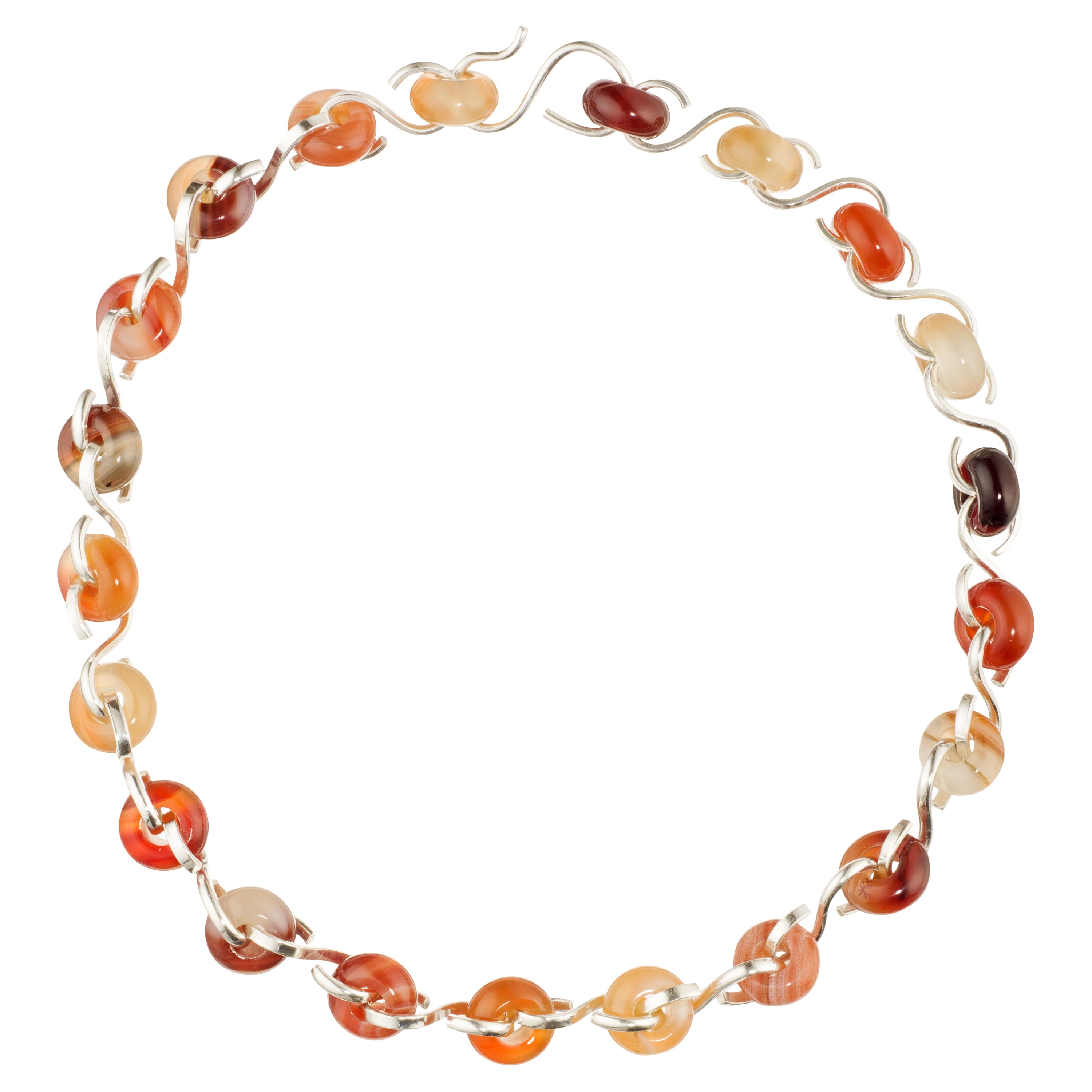 Sterling Silver Agate Poise Collar Bead Necklace For Sale