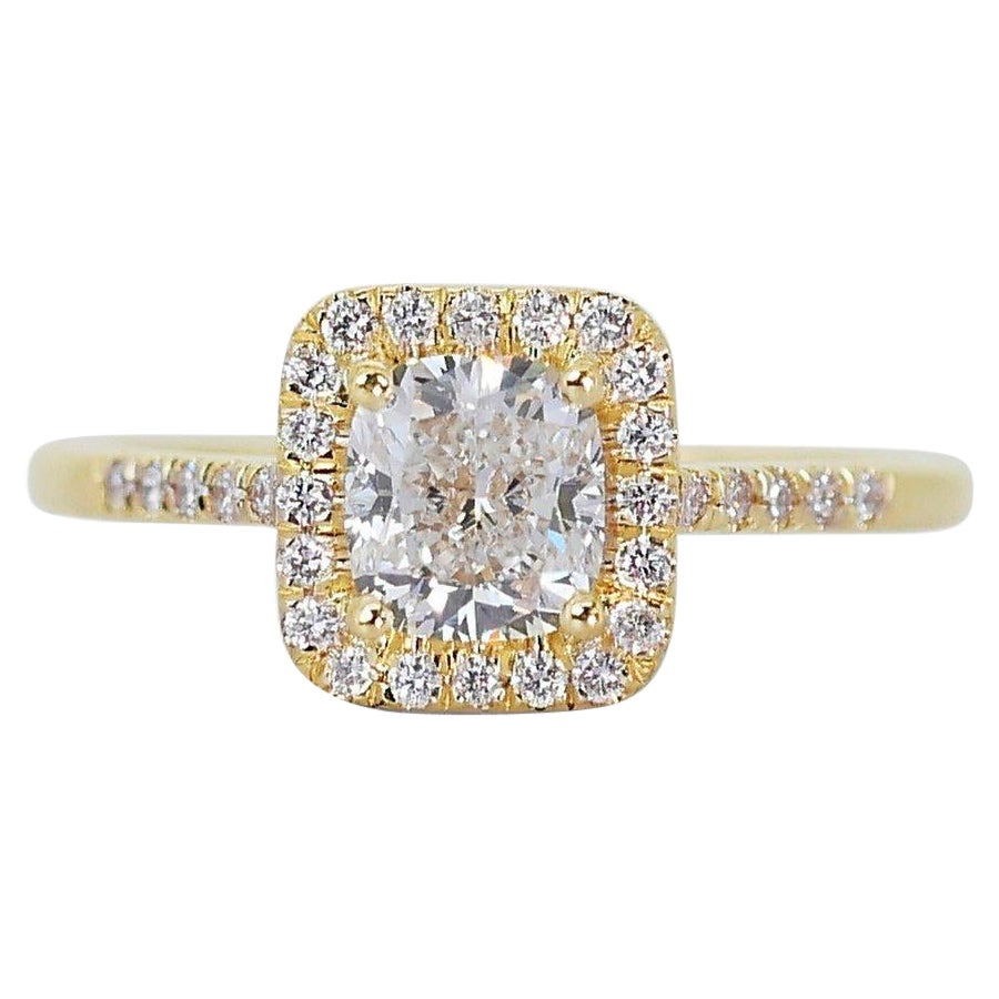 Stunning 18K Yellow Gold Cushion Shape Diamond Ring