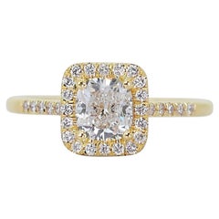 Superbe bague en or jaune 18 carats avec diamant en forme de coussin