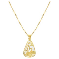 Rounded Triangular Natural Green Jade Jadeite Necklace with Swan Design
