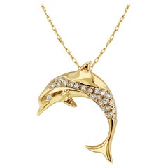 Collier dauphin incrusté de diamants .40cttw 14k Yellow Gold