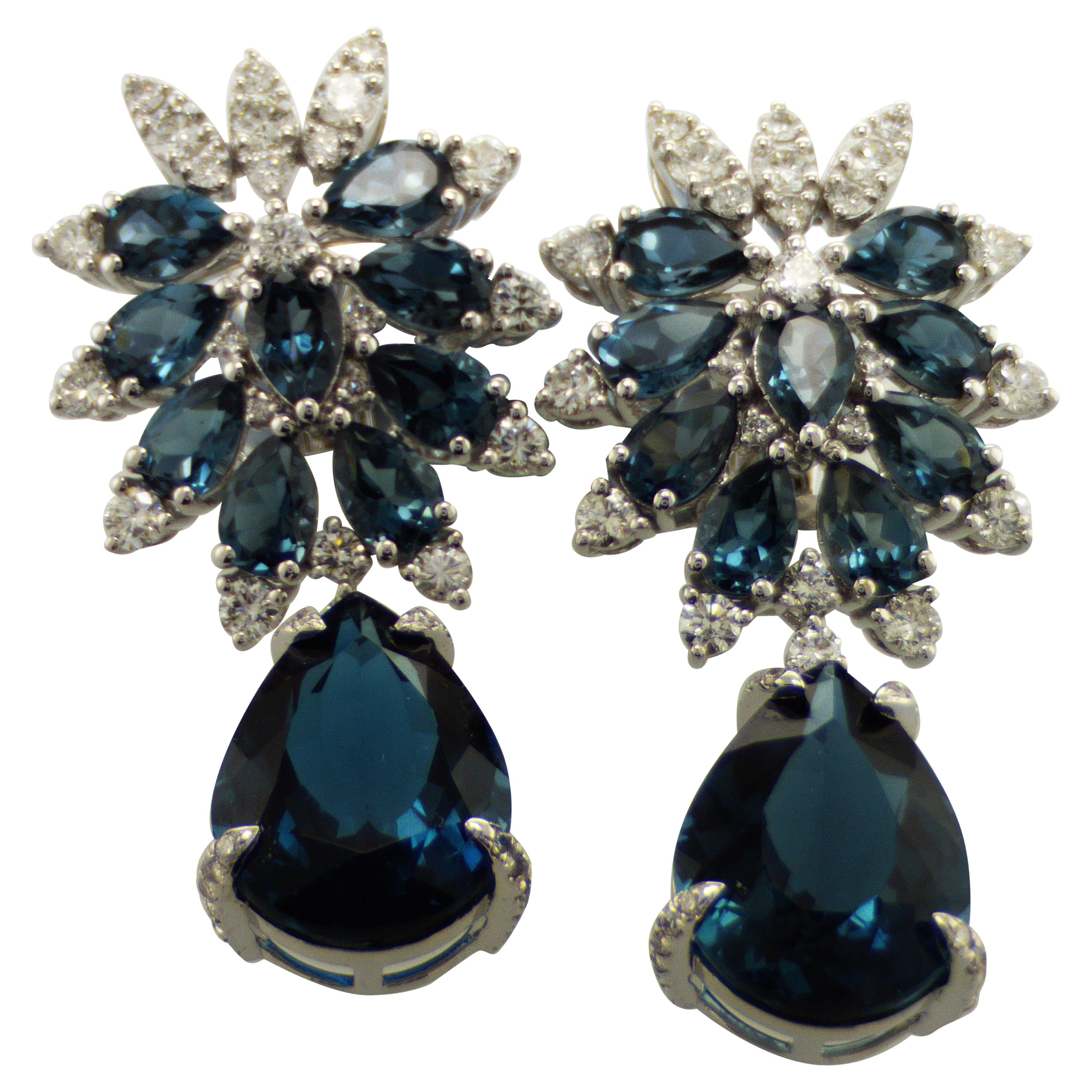 IDL certified London Blue Topaz Diamond Earrings For Sale