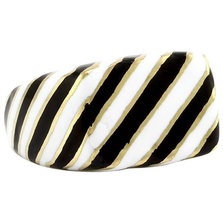 David Webb Kingdom Collection Striped Enamel Gold Zebra Ring For Sale