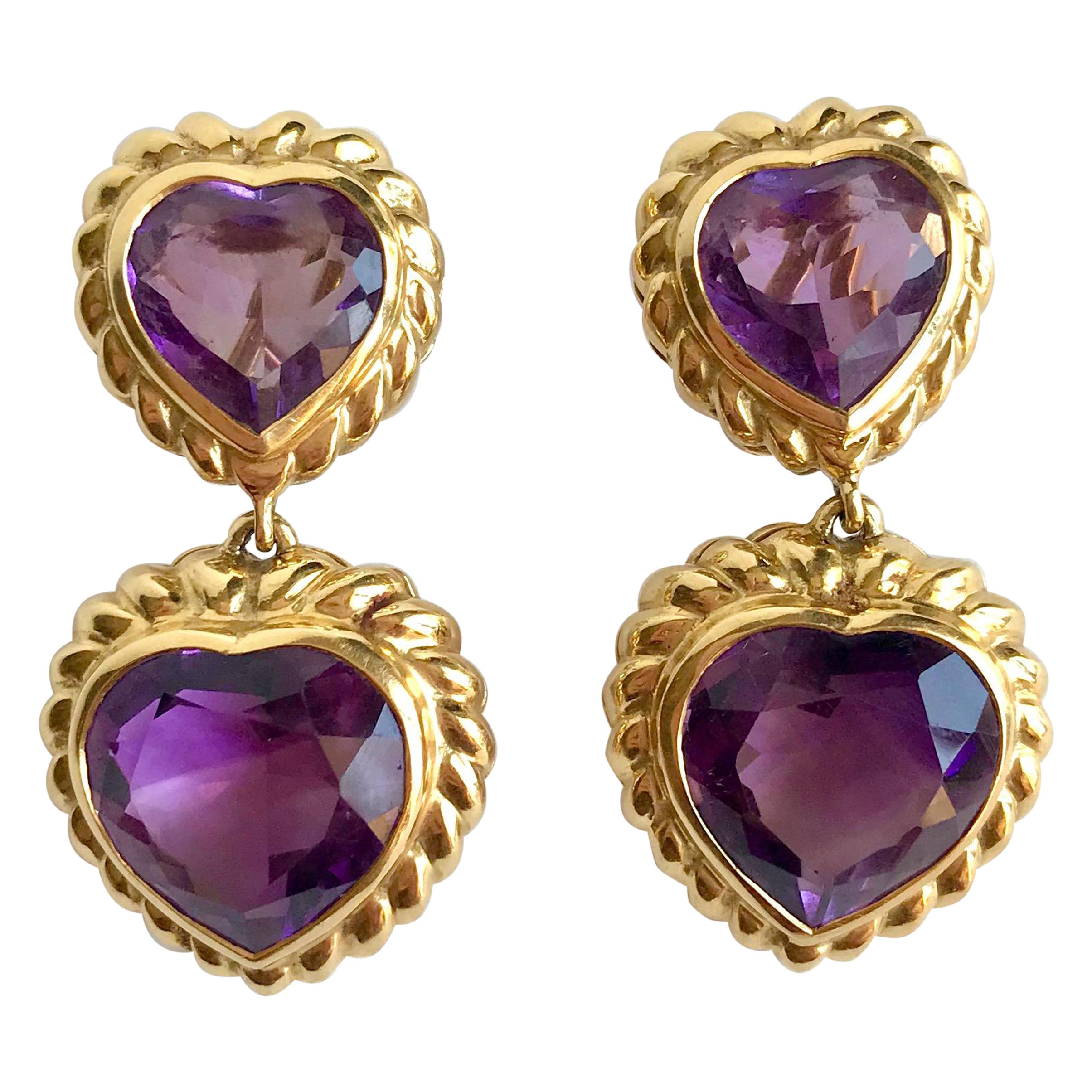 FRED Paris Earrings in 18 Carat Yellow Gold and Amethyst vintage For Sale