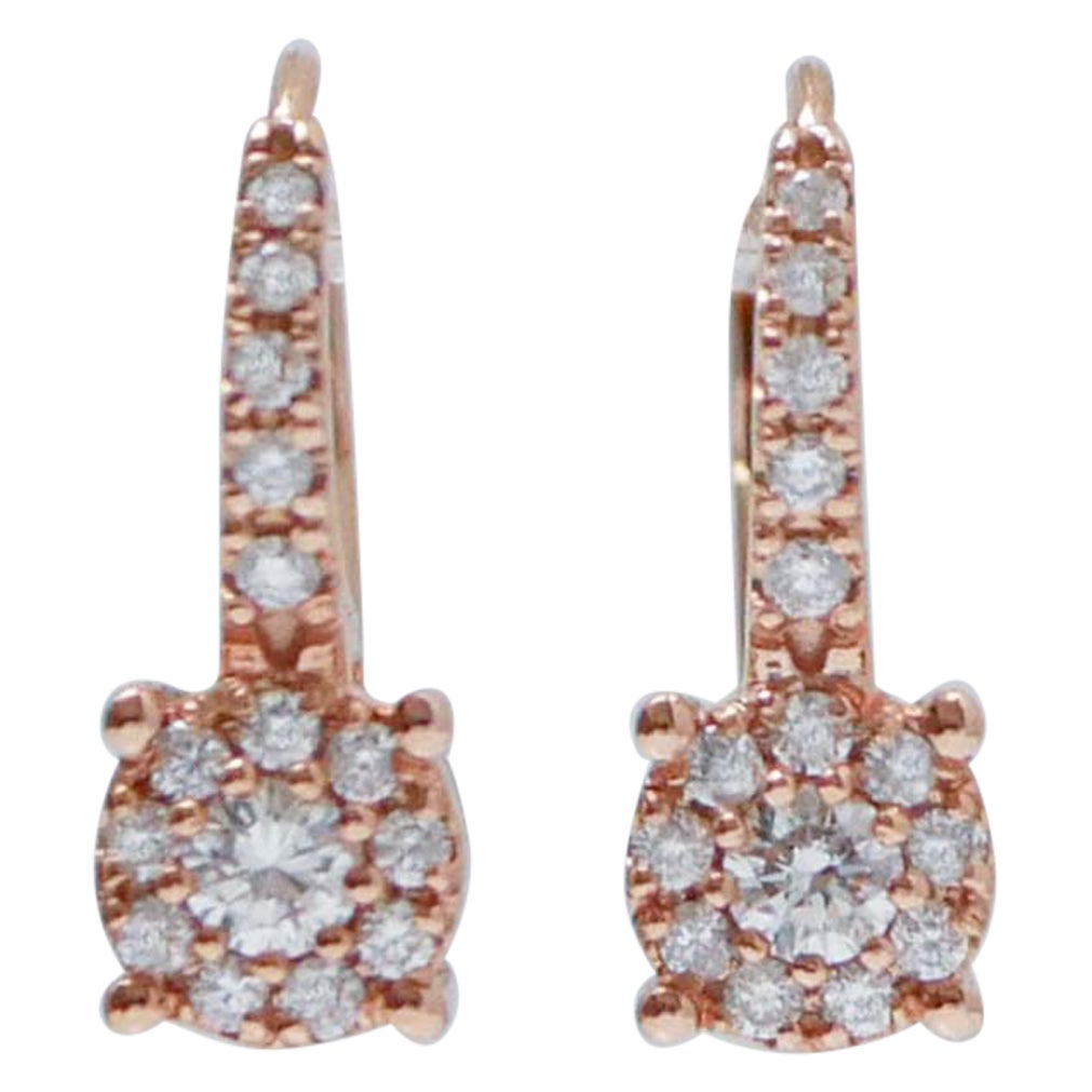 Diamonds, 18 Karat Rose Gold Modern Earrings. For Sale