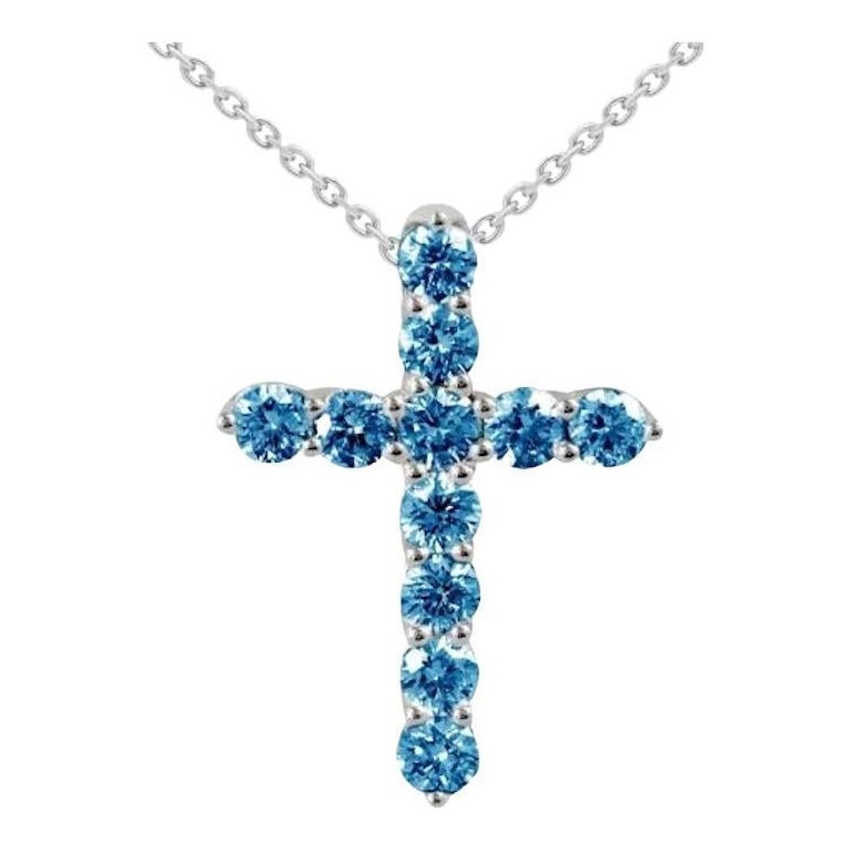 Rare Unique Blue Diamond White 14k Gold Necklace for Her For Sale