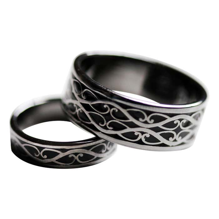 Customizable Viking Pattern Black Enamel Textured wedding rings set For ...
