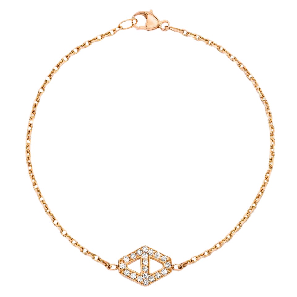 Walters Faith Bracelet chaîne hexagonale caractéristique en or rose avec petits diamants en vente