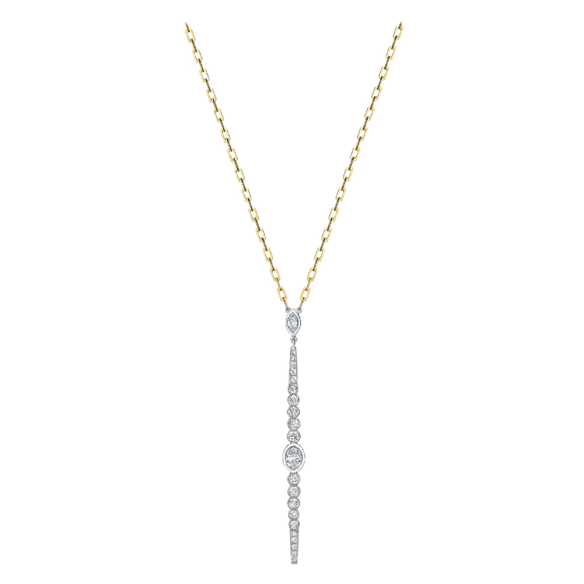 Mindi Mond, collier pendentif avec barre marquise en diamants en vente