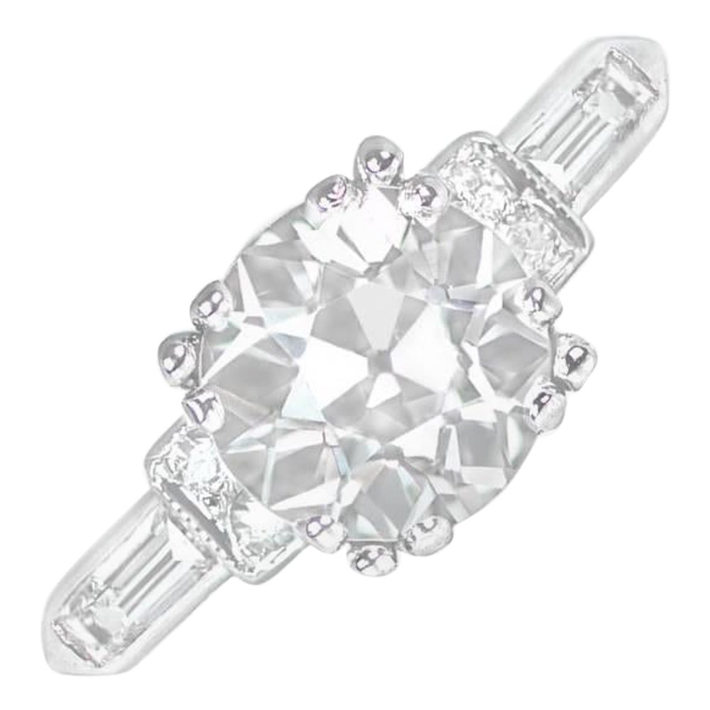 Antique GIA 1.63ct Old European Cut Diamond Engagement Ring, Platinum, Circa1930 For Sale