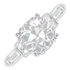 Bague de fiançailles ancienne en platine avec un diamant de taille européenne de 1,63ct GIA, Circa1930