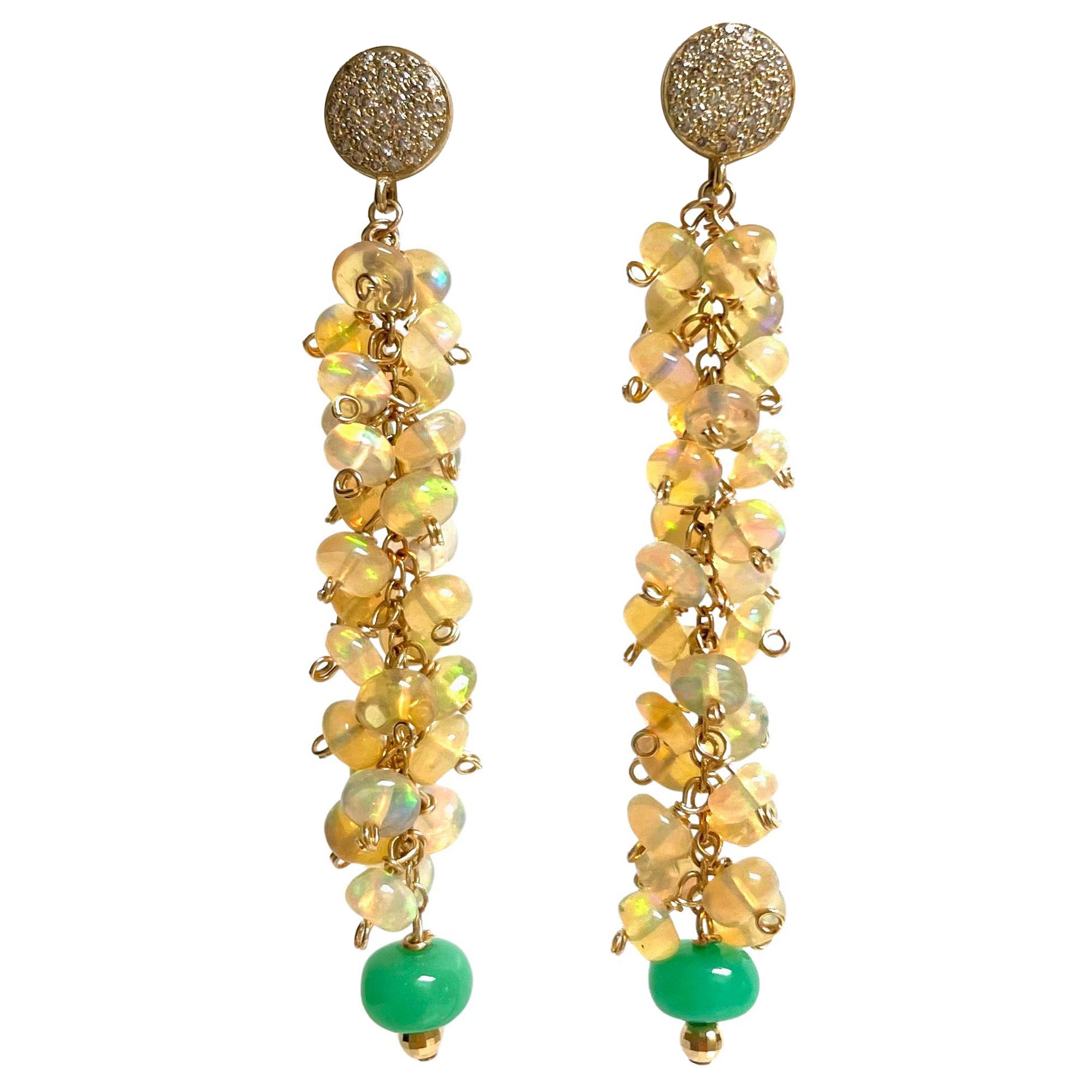 Ethiopian Opal Cluster with Chrysoprase and Pave Diamonds Paradizia Earrings For Sale