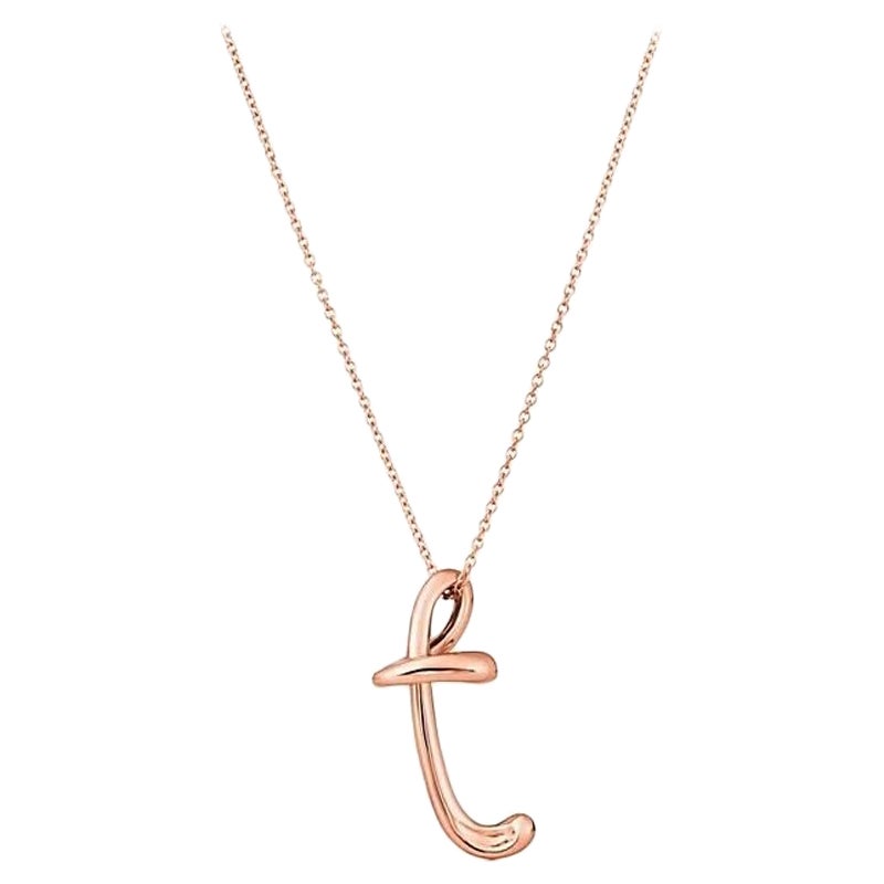 TIFFANY & Co. Elsa Peretti 18K Rose Gold Letter T Pendant Necklace For Sale