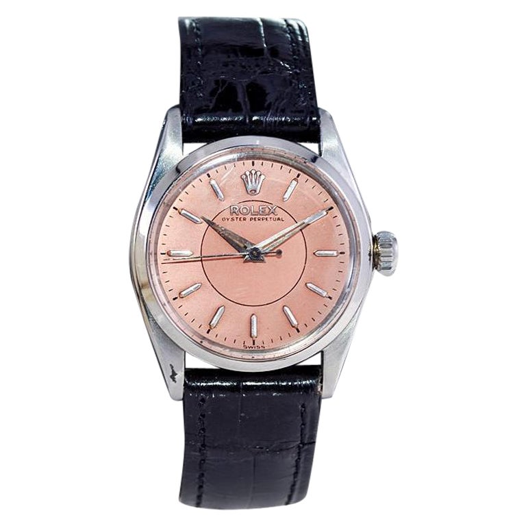 Rolex Stainless Steel Oyster Perpetual with 2 Tone Salmon Dial, circa 1958 For Sale