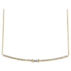 0.47 Carat Natural Diamond Yellow Gold Bar Chain Necklace 