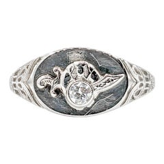 Vintage Shriner Diamond Filigree Ring in White Gold