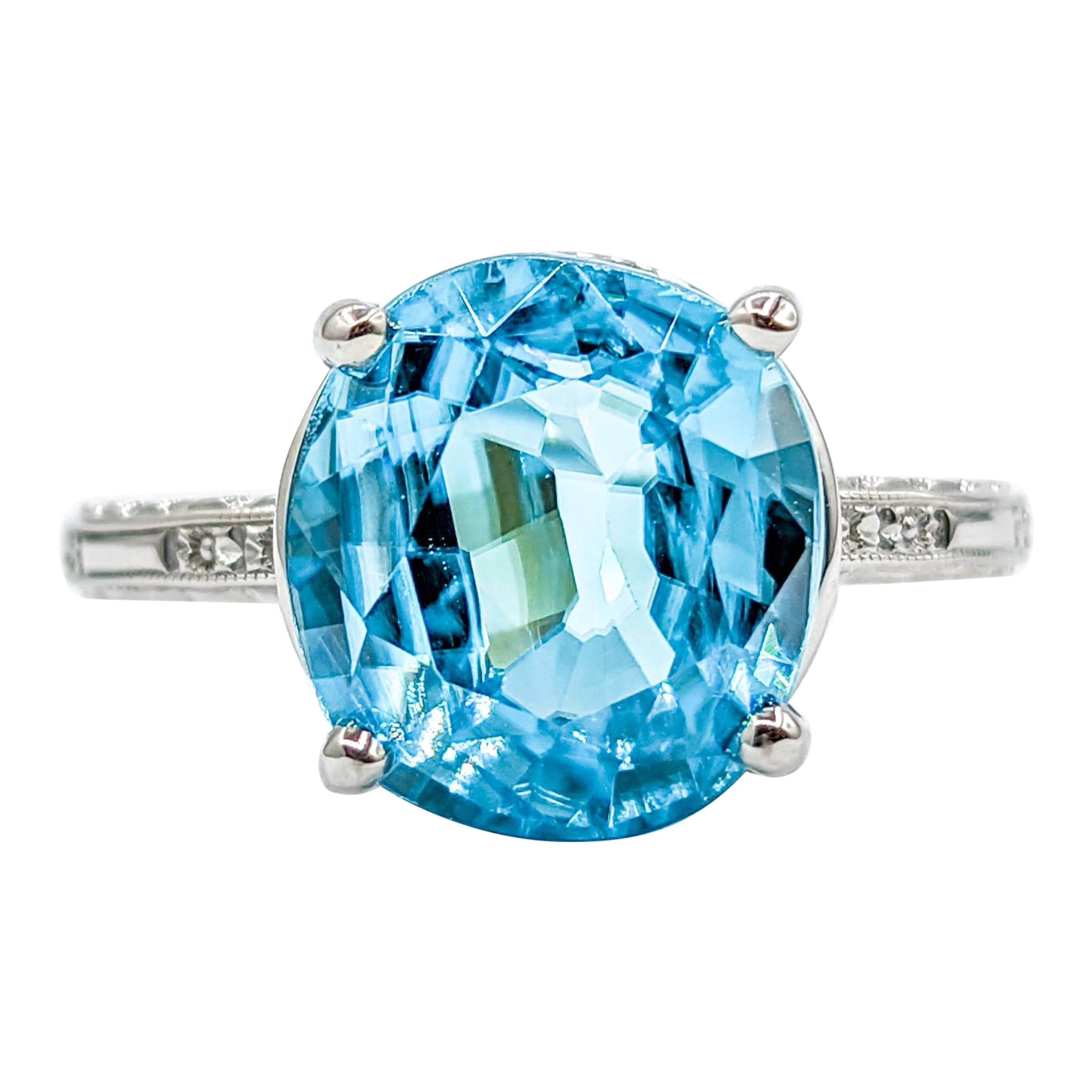 Blue Zircon & Diamond Ring in White Gold For Sale