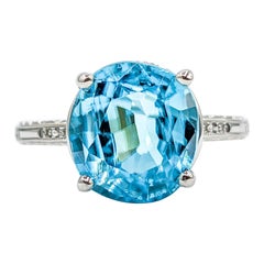 Used Blue Zircon & Diamond Ring in White Gold