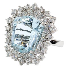 Pendentif anneau convertible aigue-marine et diamant 16ct