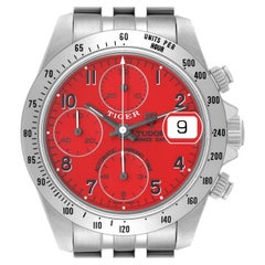 Tudor Tiger Prince Red Dial Chronograph Steel Mens Watch 79280 Box Papers