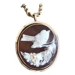 Antique 9ct Gold Edwardian Shell Cameo Bird Pendant/Brooch