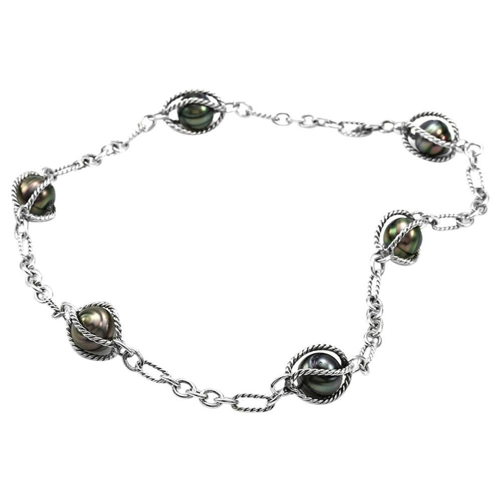 David Yurman Bijoux Caged Tahitian Pearl Sterling Silver Necklace