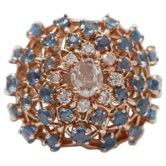 Retro White Agate, Sapphires, Diamonds, 14 Karat Rose Gold Ring.