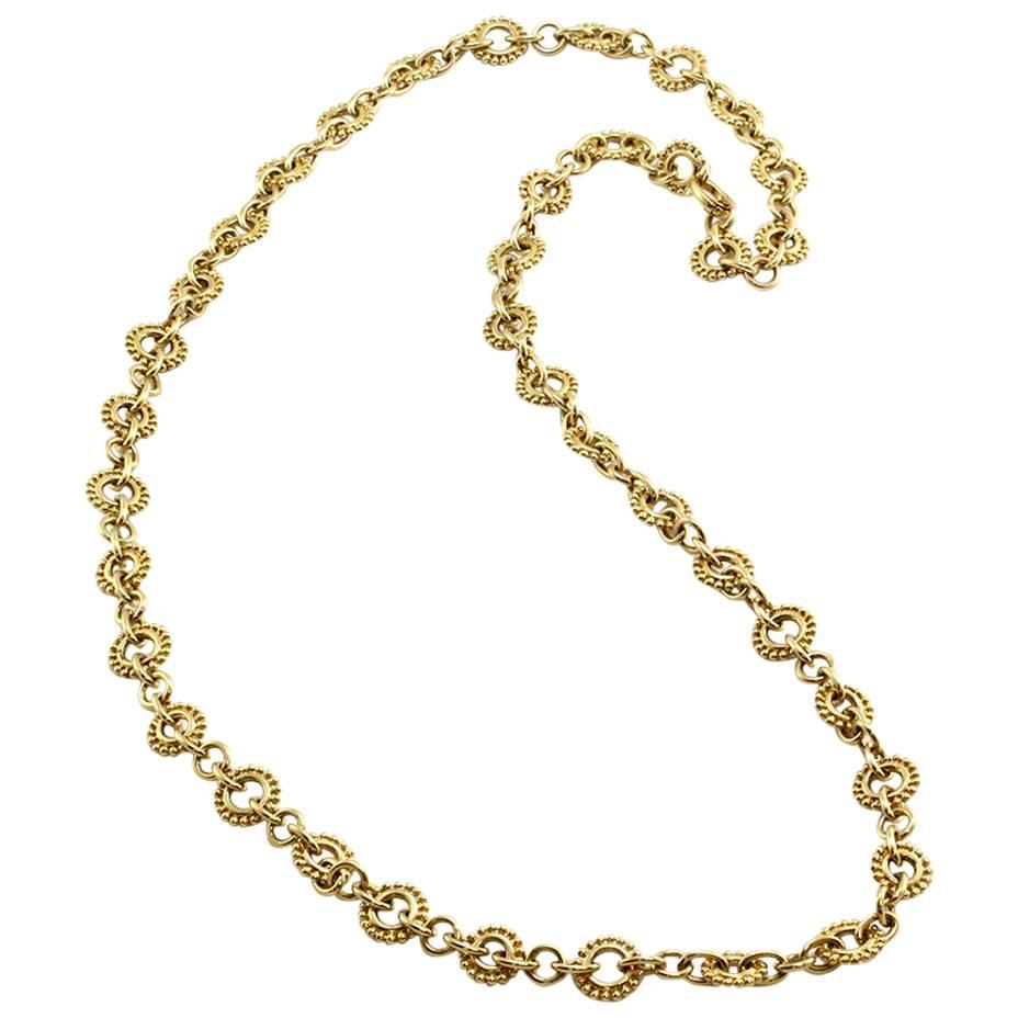 David Webb Gold Beaded Link Chain Necklace