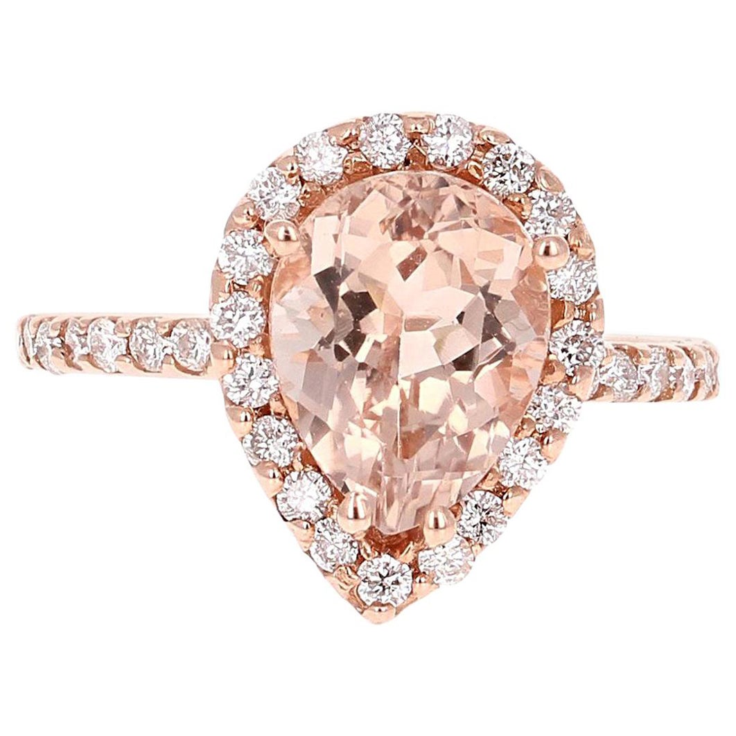 3.24 Carat Morganite Diamond Rose Gold Engagement Ring For Sale