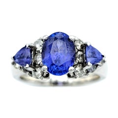 Le Viane Bague à trois pierres en or blanc 14 carats, tanzanite violette et diamant