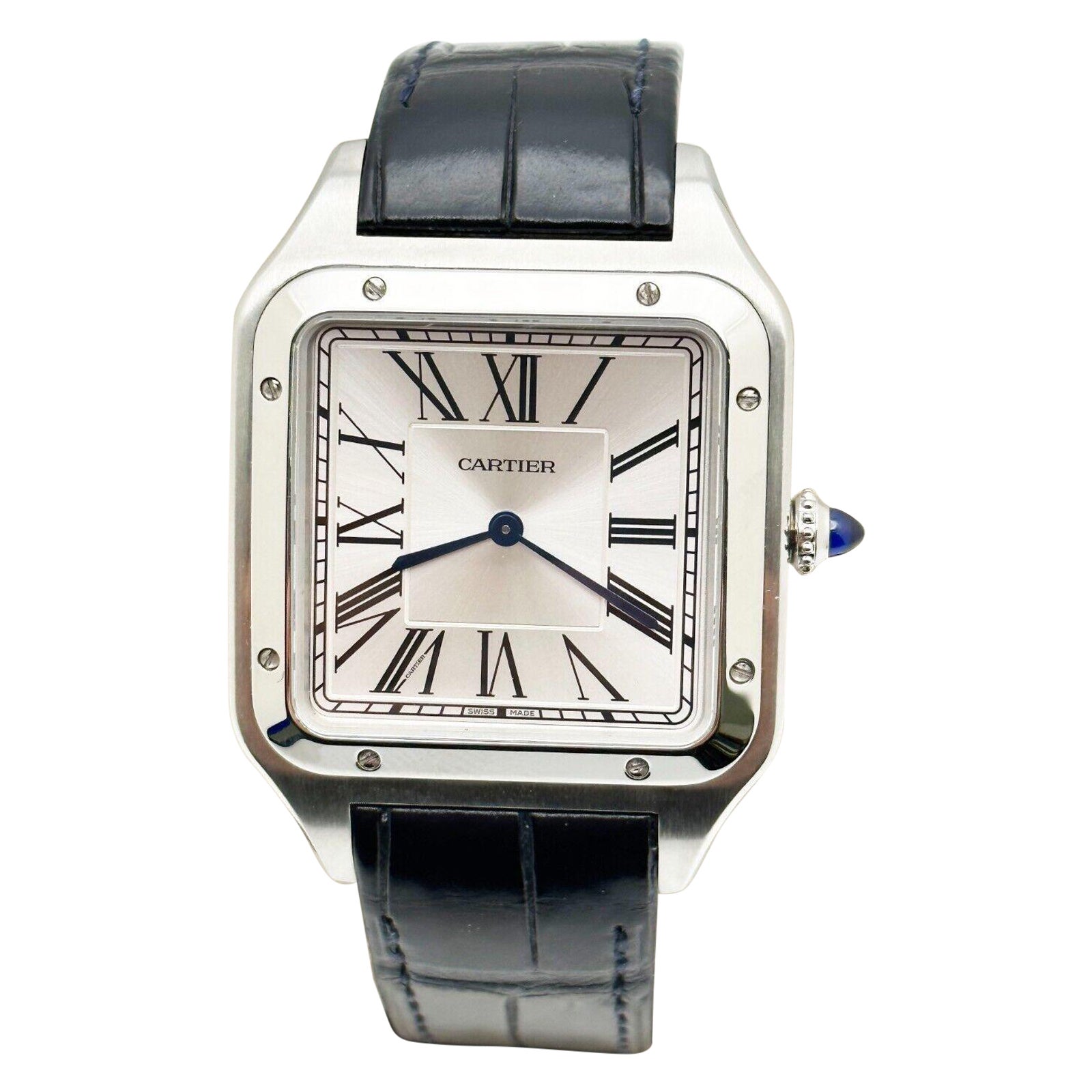 Cartier Santos Dumont XL WSSA0032 Ref 4305 Stainless Steel Leather Band 2021 For Sale