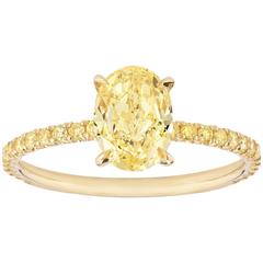 1.17 Carat Fancy Vivid Yellow Oval Diamond Micro-Pave Engagement Ring 6