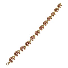 18 Karat Gelbgold Rubin Saphir Elefant Gliederarmband 7 Zoll 10 mm breit 6 gr