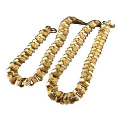 Chaîne collier Art déco ancienne à maillons plats géométriques en or jaune 14 carats