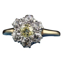 Antique Victorian 14K Yellow Gold Fancy Yellow Old Mine Diamond Engagement Ring