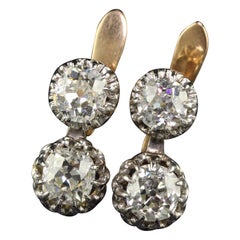 Antique Art Deco 18K Yellow Gold and Platinum Old Mine Diamond Drop Earrings - G